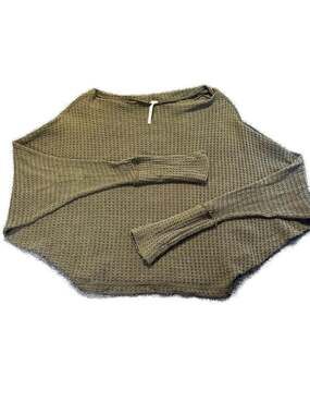 Free People Waffle Knit Dolman Sleeve Sweater Olive Green XS Baggy Grunge Indie